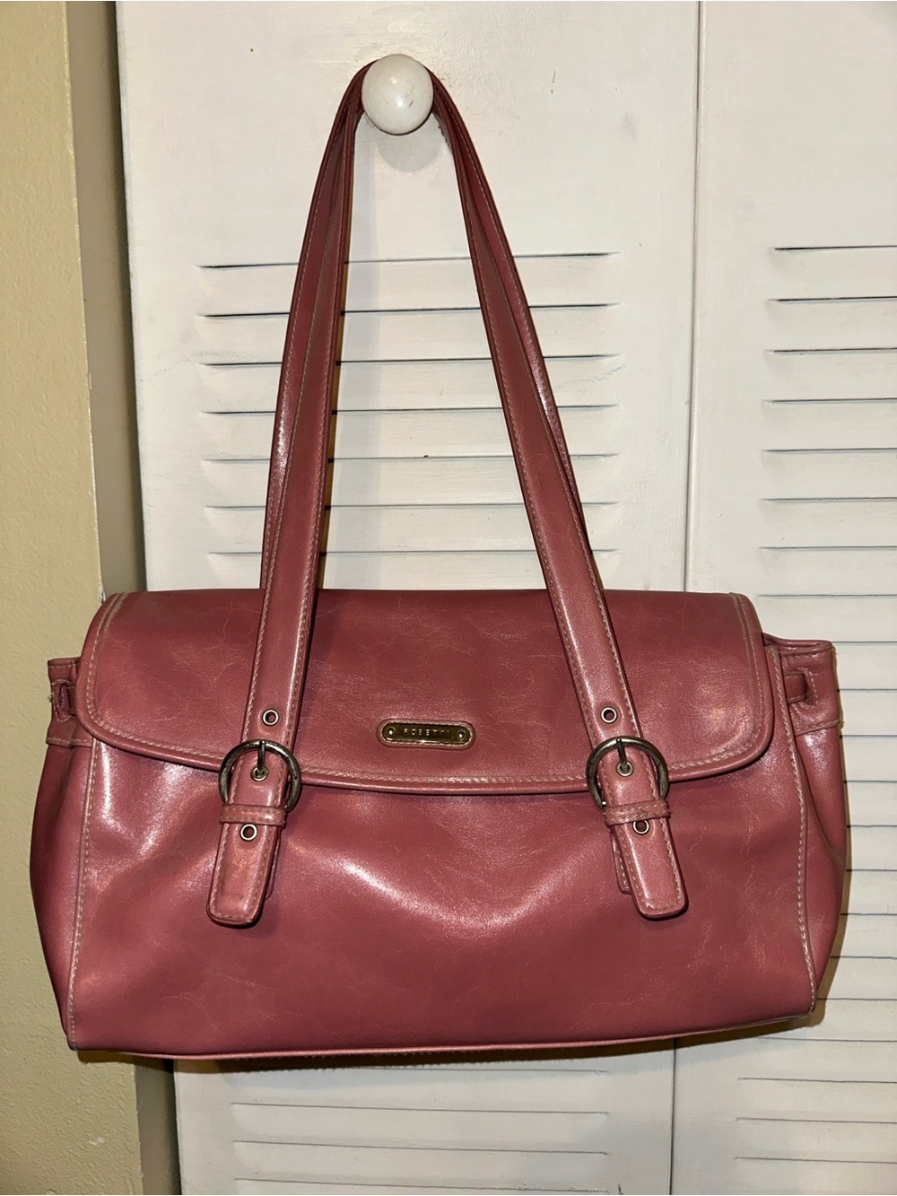 Vintage Rosetti Mauve Pink Faux Leather Double Strap Buckle Flap Shoulder Bag
